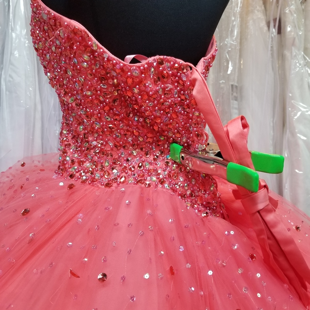SOLD Mori Lee Coral Quinceanera Dress - Picture 4 of 8